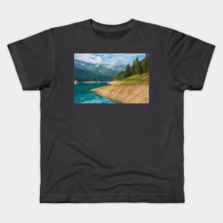 Low Water in Sauris Lake, North Italy Kids T-Shirt